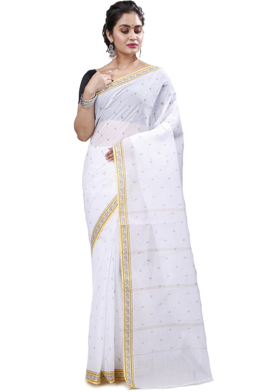 White Golden Pure Cotton Regina Tant Saree (988)